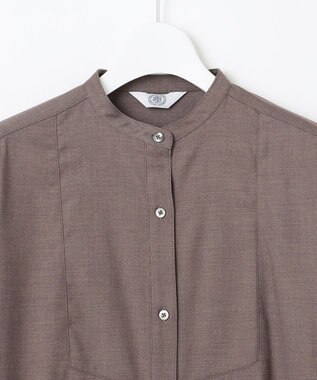 J.PRESS LADIES L 【洗える】T/Rウォッシャブルギャバ バンドカラー ワンピース モカ系