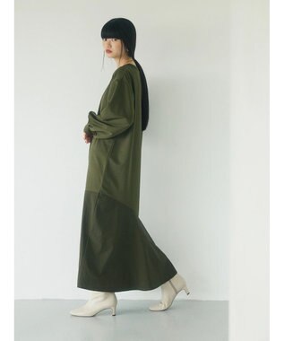 Green Parks armonia．布帛切り替えポンチワンピース Khaki