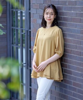 Tiaclasse 【洗える】裾フリルパフ袖チュニック イエロー