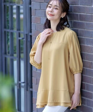Tiaclasse 【洗える】裾フリルパフ袖チュニック イエロー