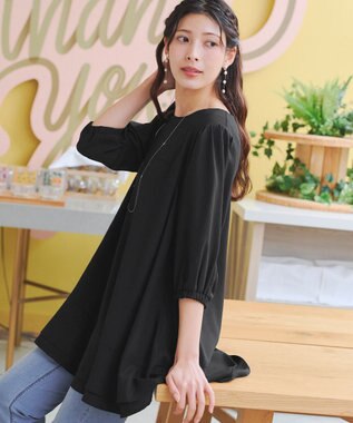 Tiaclasse 【洗える】裾フリルパフ袖チュニック ブラック