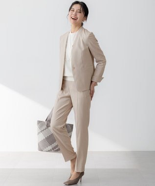 23区 S 【セットアップ対応/防シワ性/洗える】アイアスマットストレッチ ノーカラー ジャケット ベージュ系