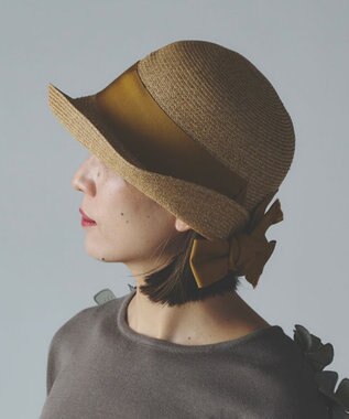 AND WOOL 〈UVカット加工〉〈軽くて折りたためる〉リボンの帽子 ベージュブラウン