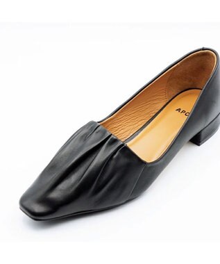 APOM 本革ソフトプリーツフラットパンプス20 ブラック