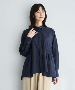 YECCA VECCA ペプラムギャザーシャツ Navy