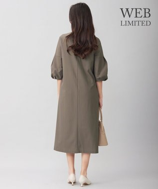 自由区 S 【WEB限定・洗える】カラミストレッチパフスリーブ ワンピース カーキ系