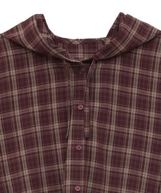 earth music&ecology フーディーチェックシャツ Bordeaux