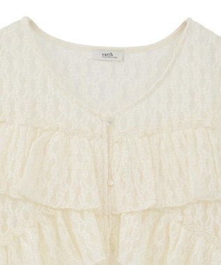 earth music&ecology レースフリルメローカーディガン Ivory