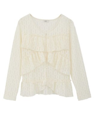 earth music&ecology レースフリルメローカーディガン Ivory