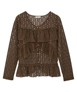 earth music&ecology レースフリルメローカーディガン Brown