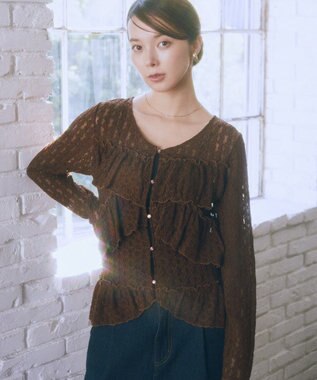 earth music&ecology レースフリルメローカーディガン Brown