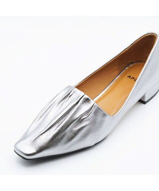 APOM 本革ソフトプリーツフラットパンプス20 シルバー