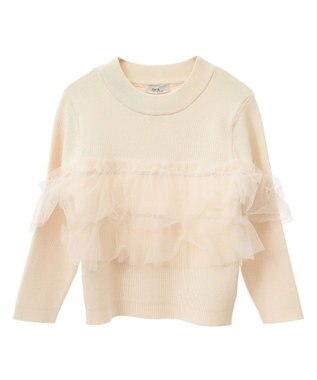 earth music&ecology 胸元チュールドッキングニットプルオーバー Ivory