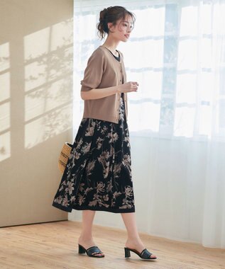 Tiaclasse  【洗える】ハーフスリーブサマーニットカーディガン モカ