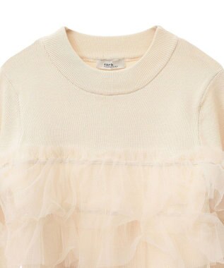 earth music&ecology 胸元チュールドッキングニットプルオーバー Ivory