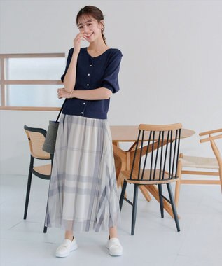 Tiaclasse  【洗える】ハーフスリーブサマーニットカーディガン ネイビー