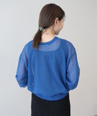 AMERICAN HOLIC バイカラーシアーニットカーディガン Blue