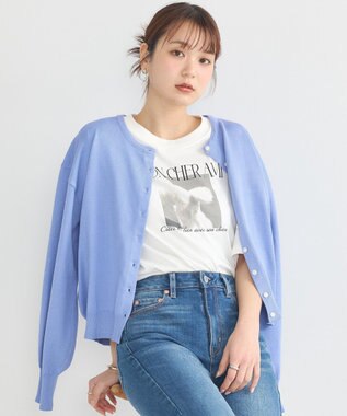 earth music&ecology ＵＶカット加工クルーネックニットカーディガン Sax