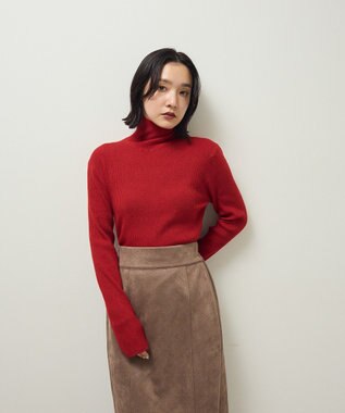 Green Parks チクチクしないリブタートルニットプルオーバー Red