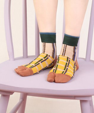 COQ multiple check シアーチェック足袋ソックス イエロー