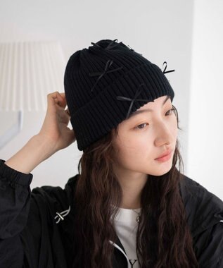 WEGO ribbon　knit　cap ブラック