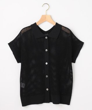 組曲 L 【先行予約・WEB限定・前後着用可】メッシュニット 襟付き半袖カーディガン ブラック系