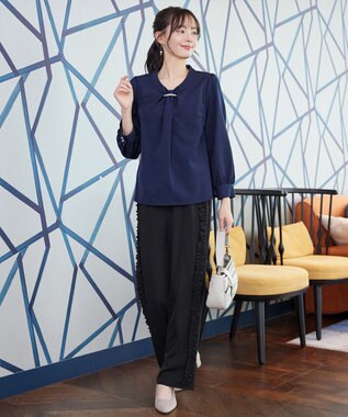 Tiaclasse L 【ブラウス×パンツ2点ット】フリルデザインセットアップ ブラック