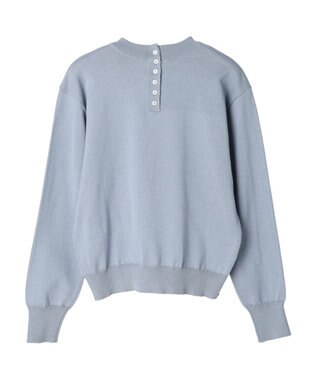 earth music&ecology バックボタンクルーネックニットプルオーバー Sax