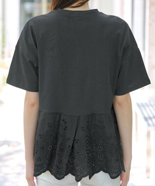 Tiaclasse 【洗える】刺繍レースドッキングカットソートップス チャコールグレー