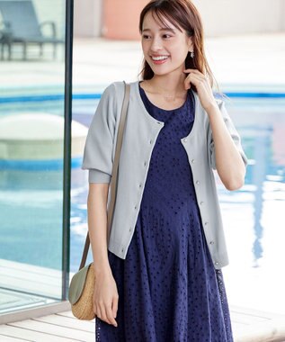 Tiaclasse  【洗える】ハーフスリーブサマーニットカーディガン グレー
