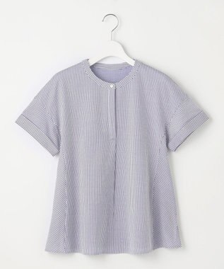 J.PRESS LADIES S 【洗える・抗菌防臭・吸水速乾】サッカージャージー フレンチスリーブ カットソー オフ×ブルー系