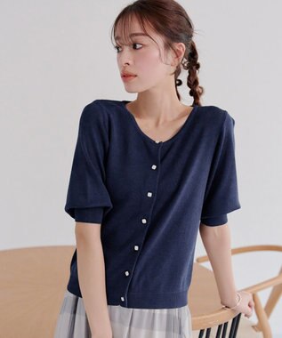 Tiaclasse  【洗える】ハーフスリーブサマーニットカーディガン ネイビー