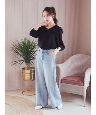 earth music&ecology メローラッフルブラウス Black