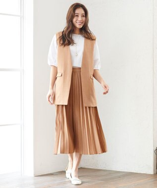 ANY 【ウエストゴム】リネンライクエアーヴィンテージ プリーツスカート ライトモカ