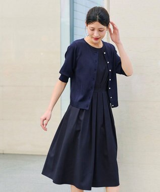 Tiaclasse  【洗える】ハーフスリーブサマーニットカーディガン ネイビー