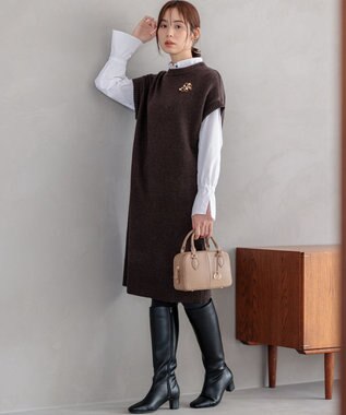 組曲 L 【WEB限定】チュニック丈ニットワンピース ダークブラウン系