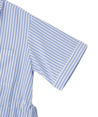 Green Parks ウエストリボンミディ丈ワンピース Stripe Blue
