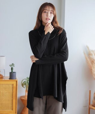 Tiaclasse まろやかタートルニットチュニック ブラック