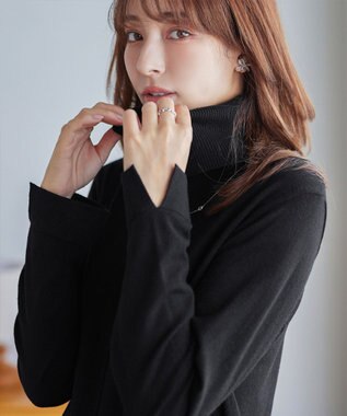 Tiaclasse まろやかタートルニットチュニック ブラック