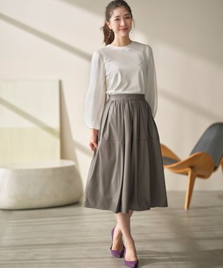 組曲 L ミニ裏毛チュールスリーブ カットソー アイボリー系