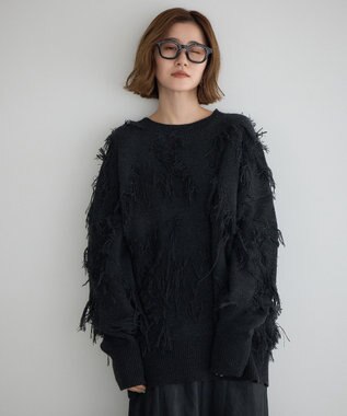 YECCA VECCA スター柄フリンジルーズニット