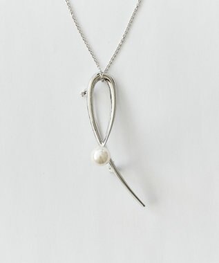 Phoebe 2wayスタイリッシュクロスカーブパールブローチネックレス　シルバー