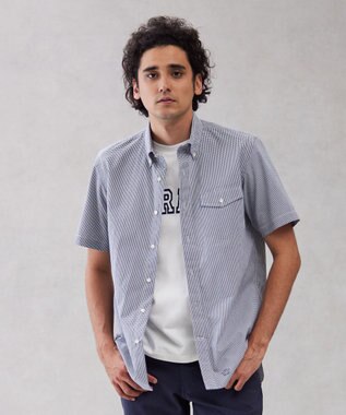 J.PRESS MEN 【クールマックス】サッカーストライプ／マイクロギンガムチェック シャツ/B.D