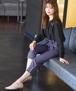 Tiaclasse 【洗える】スリットパールテーパードパンツ パープル