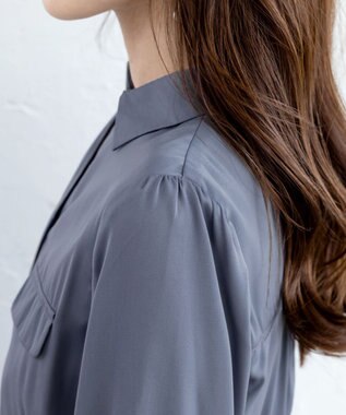 Tiaclasse L 【洗える】ヴィンテージサテンシャツワンピース ブルー