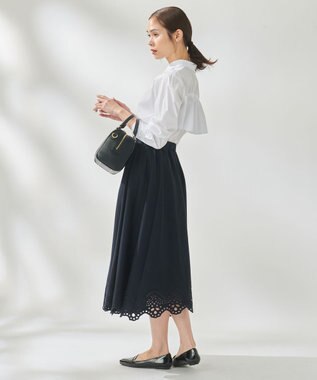 組曲 【洗える】ハイカウントジャージー フレアスカート ネイビー系