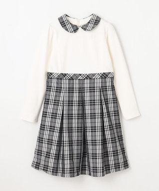 組曲 KIDS 【150-160㎝】チェックタフタドッキング ワンピース モノトーン系
