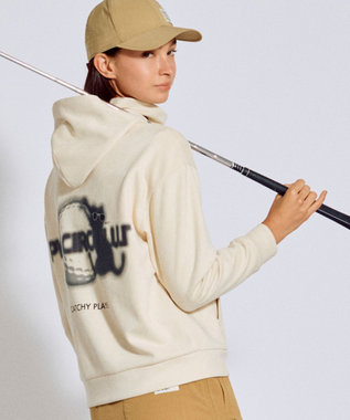 PW CIRCULUS 2025 NEW！【手洗い洗濯可】【WOMEN】キャットグラフィック スエードライク デタッチャブルフーディ ゴルフウェア レディース ホワイト系