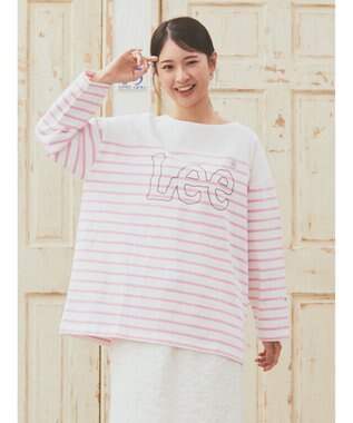 earth music&ecology Ｌｅｅ×ｅ．ｍ．ａ．ｅ　ＢＯＲＤＥＲ　Ｌ／Ｓ　ＴＥＥ Pink