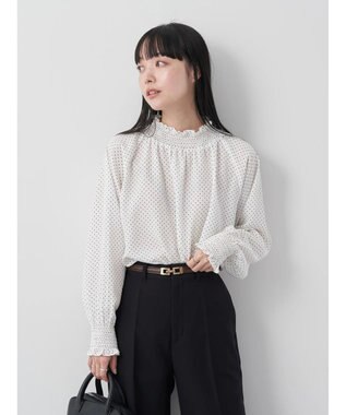 earth music&ecology シャーリングネックブラウス Dot